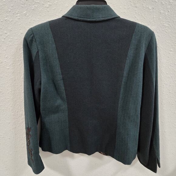 Coldwater Creek Embroidered Patchwork Blazer Jacket Womens P8 Blue Teal Metalic - Picture 11 of 14